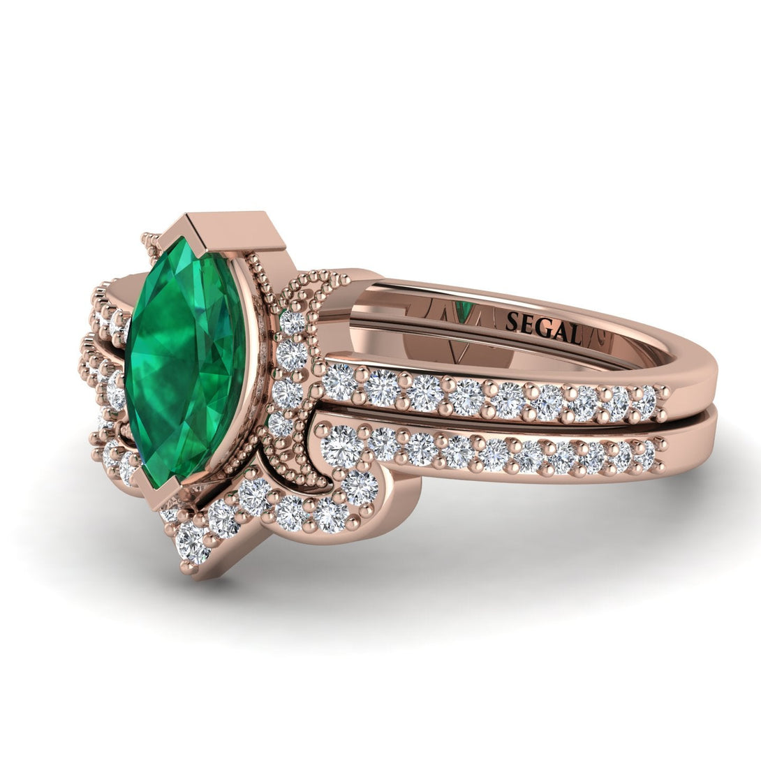 Marquise Cut Emerald Pave Bridal Set - Kathleen No. 5