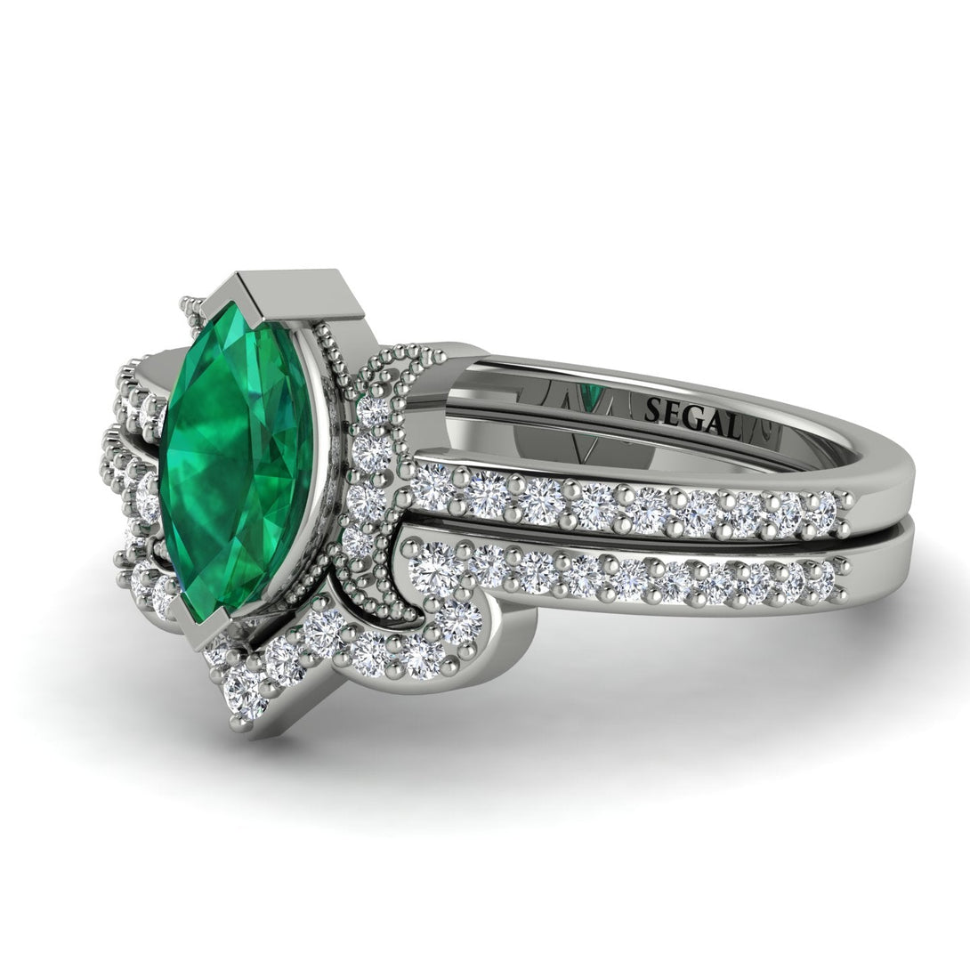 Marquise Cut Emerald Pave Bridal Set - Kathleen No. 6
