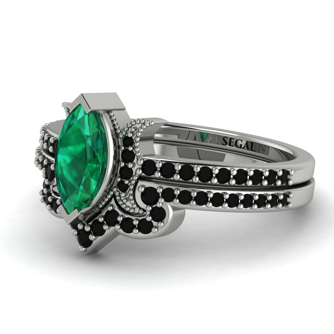 Marquise Cut Emerald Pave Bridal Set - Kathleen No. 36
