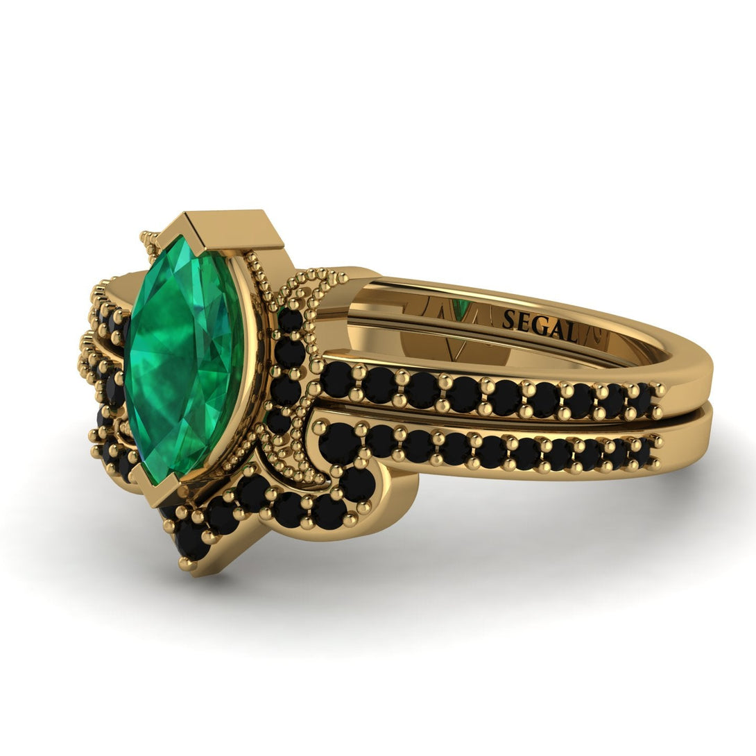 Marquise Cut Emerald Pave Bridal Set - Kathleen No. 34