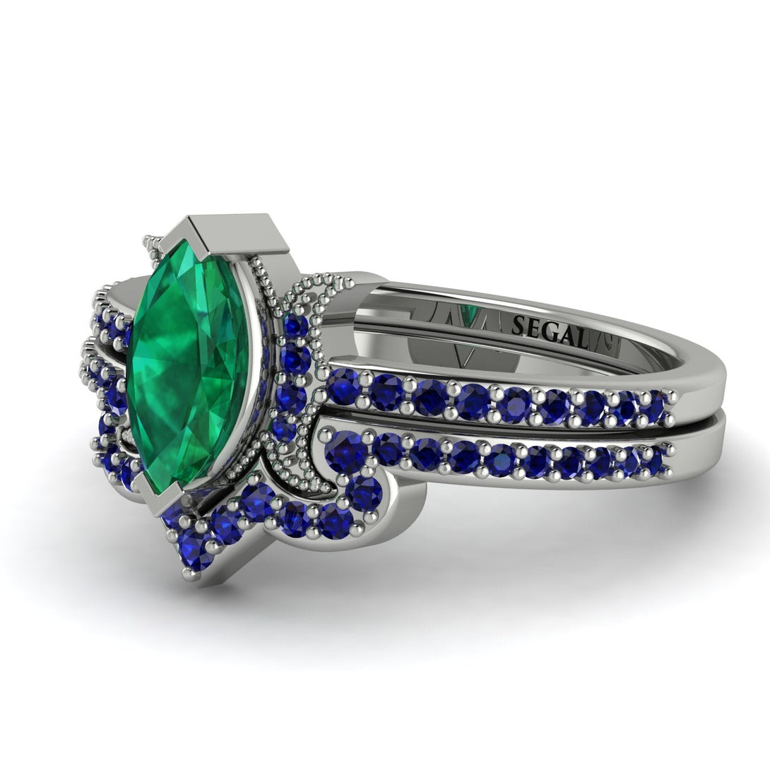 Marquise Cut Emerald Pave Bridal Set - Kathleen No. 66