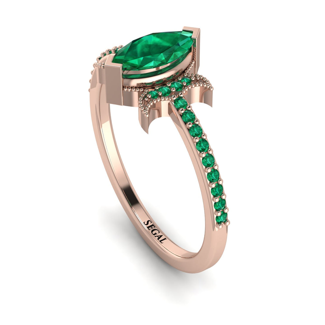 Marquise Cut Emerald Pave Ring - Kathleen No. 20