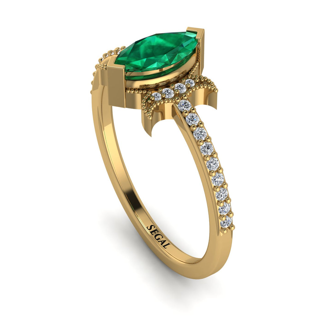 Marquise Cut Emerald Pave Ring - Kathleen No. 4