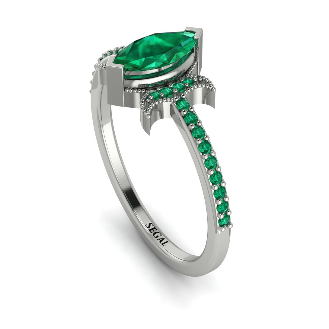 Marquise Cut Emerald Pave Ring - Kathleen No. 21