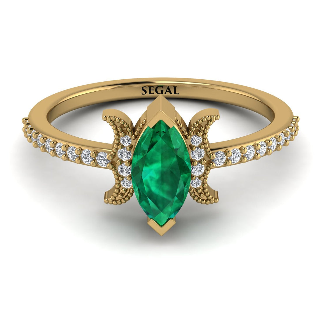 Marquise Cut Emerald Pave Ring - Kathleen No. 4