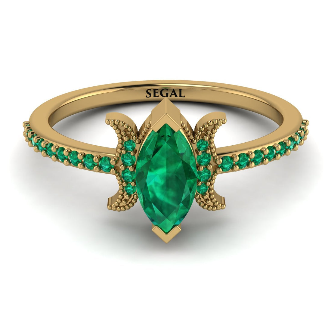 Marquise Cut Emerald Pave Ring - Kathleen No. 19