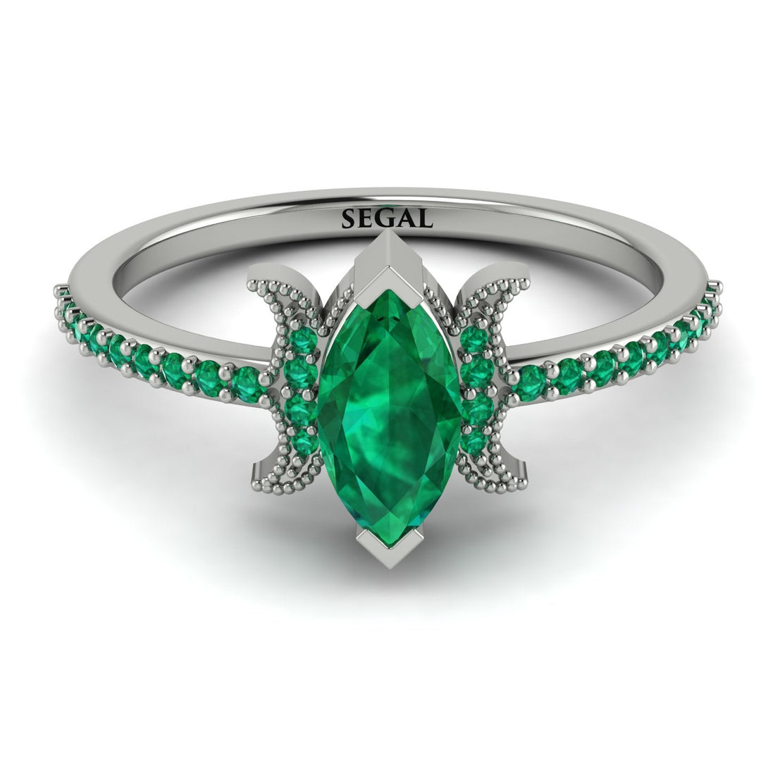 Marquise Cut Emerald Pave Ring - Kathleen No. 21