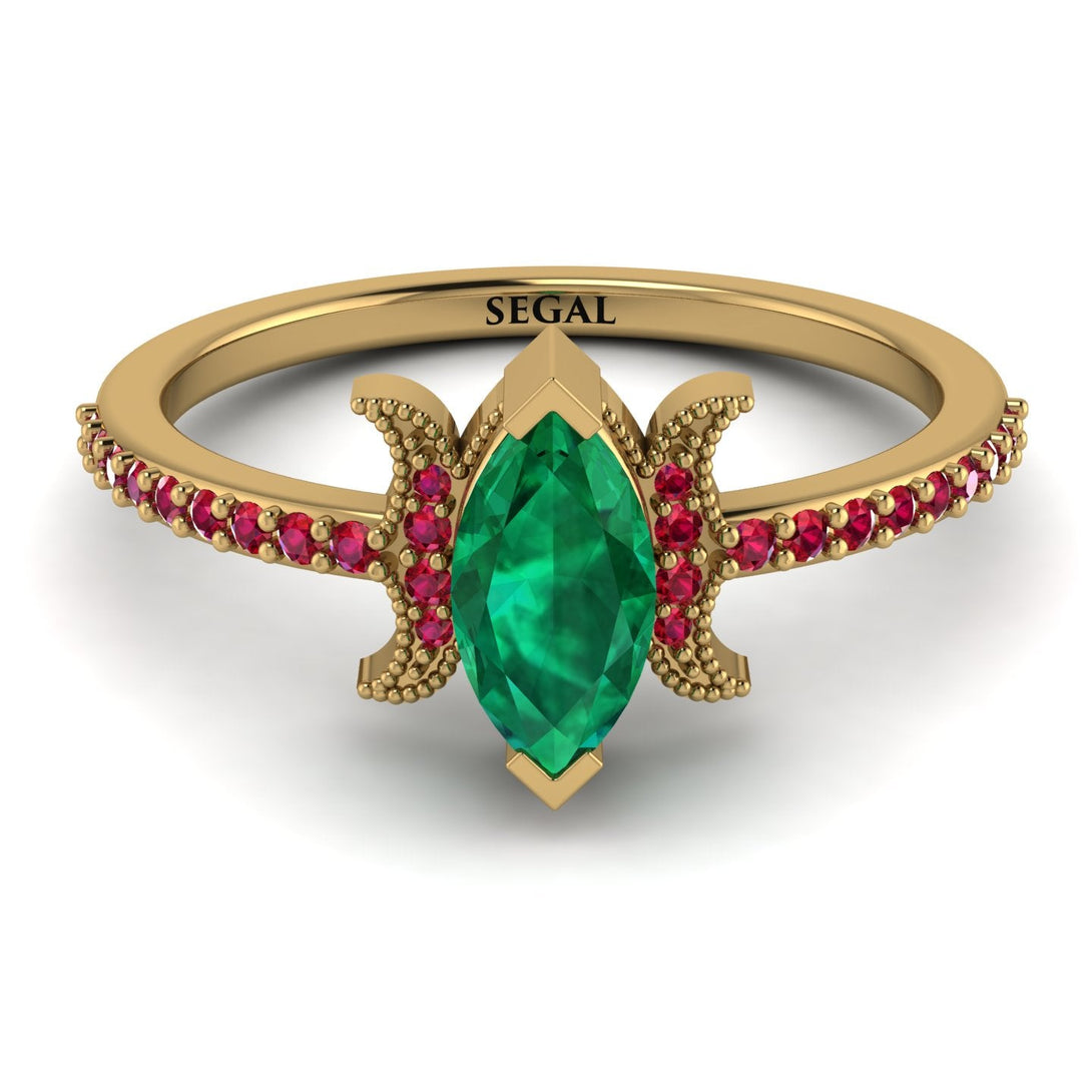 Marquise Cut Emerald Pave Ring - Kathleen No. 49