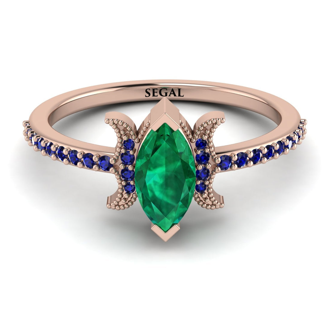 Marquise Cut Emerald Pave Ring - Kathleen No. 65