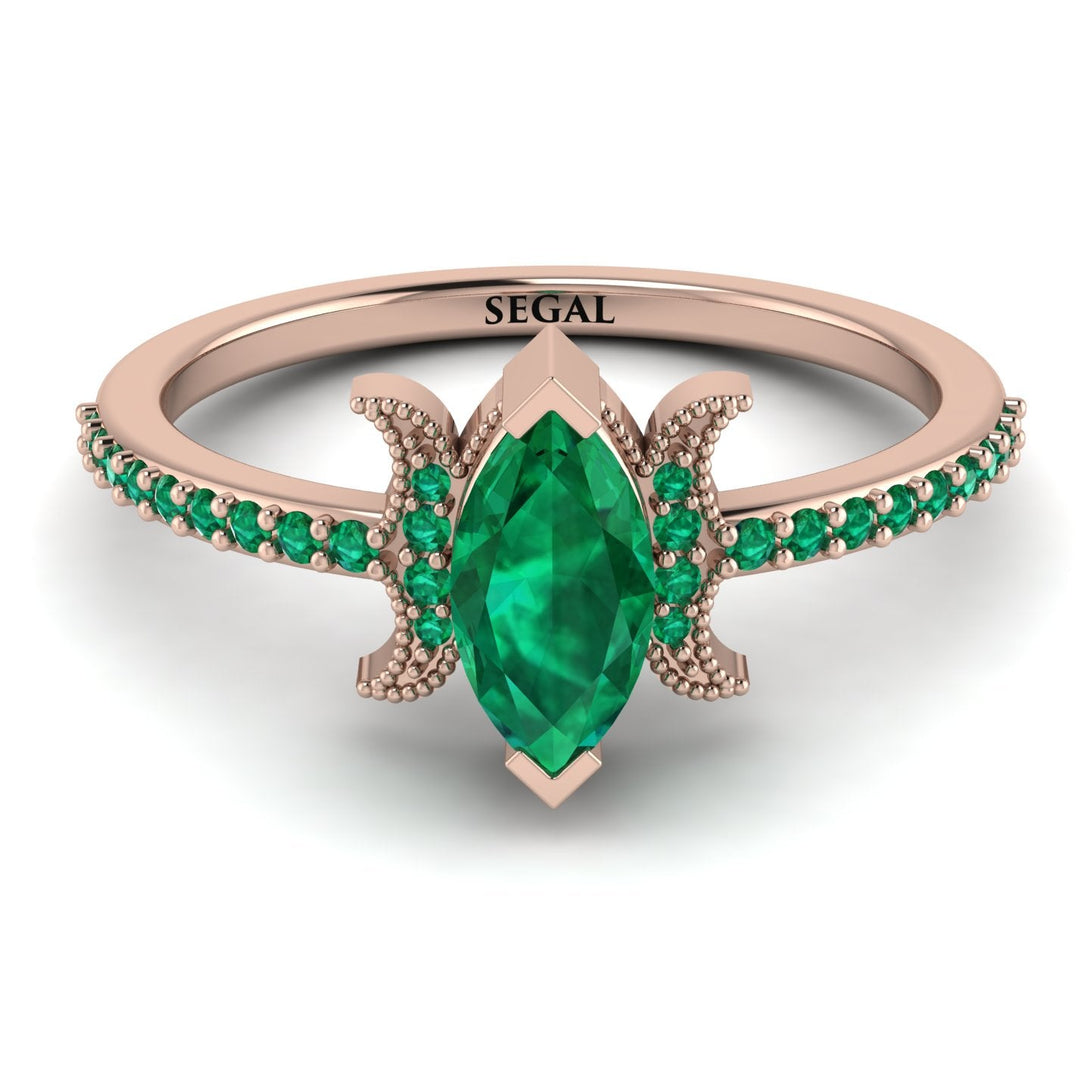 Marquise Cut Emerald Pave Ring - Kathleen No. 20