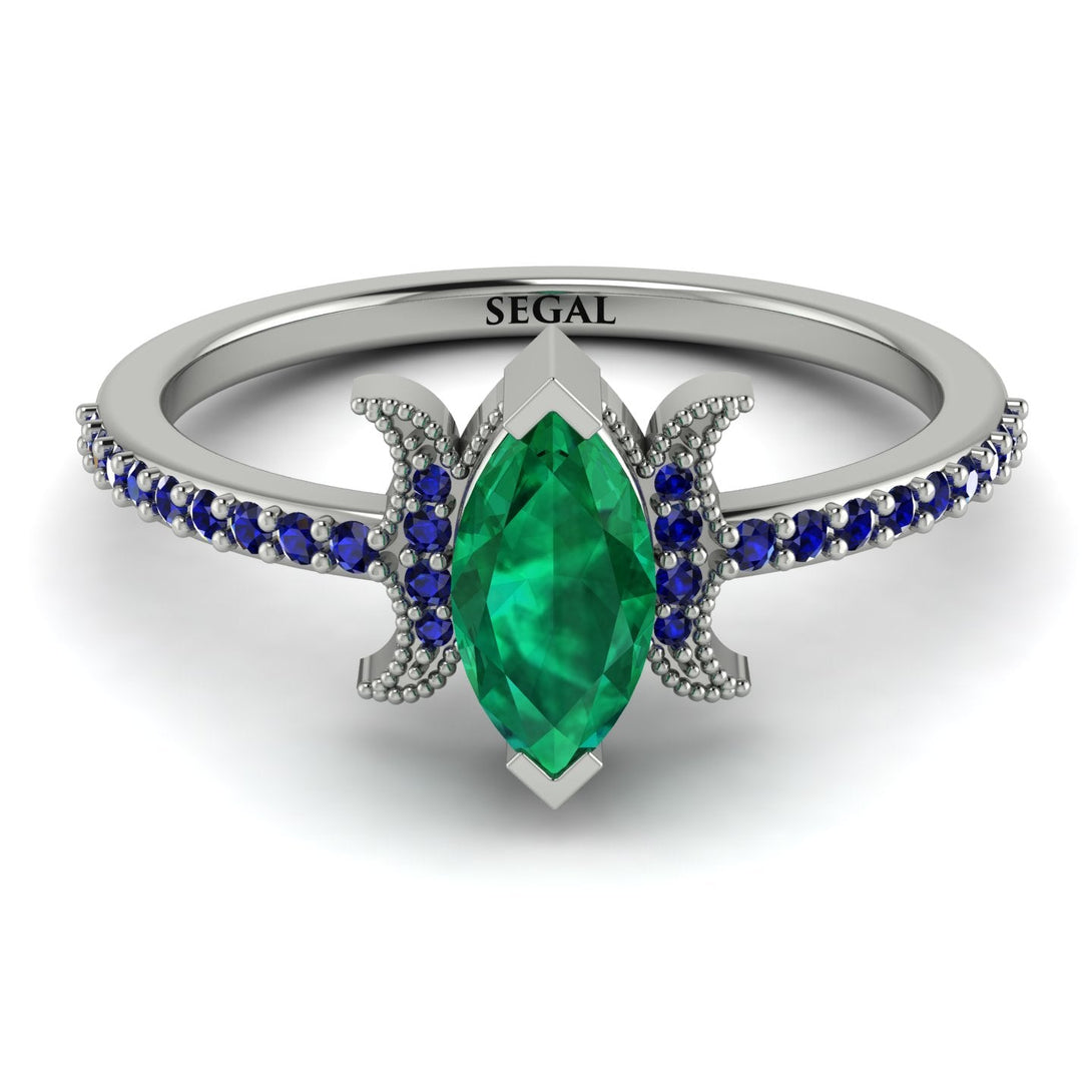 Marquise Cut Emerald Pave Ring - Kathleen No. 66