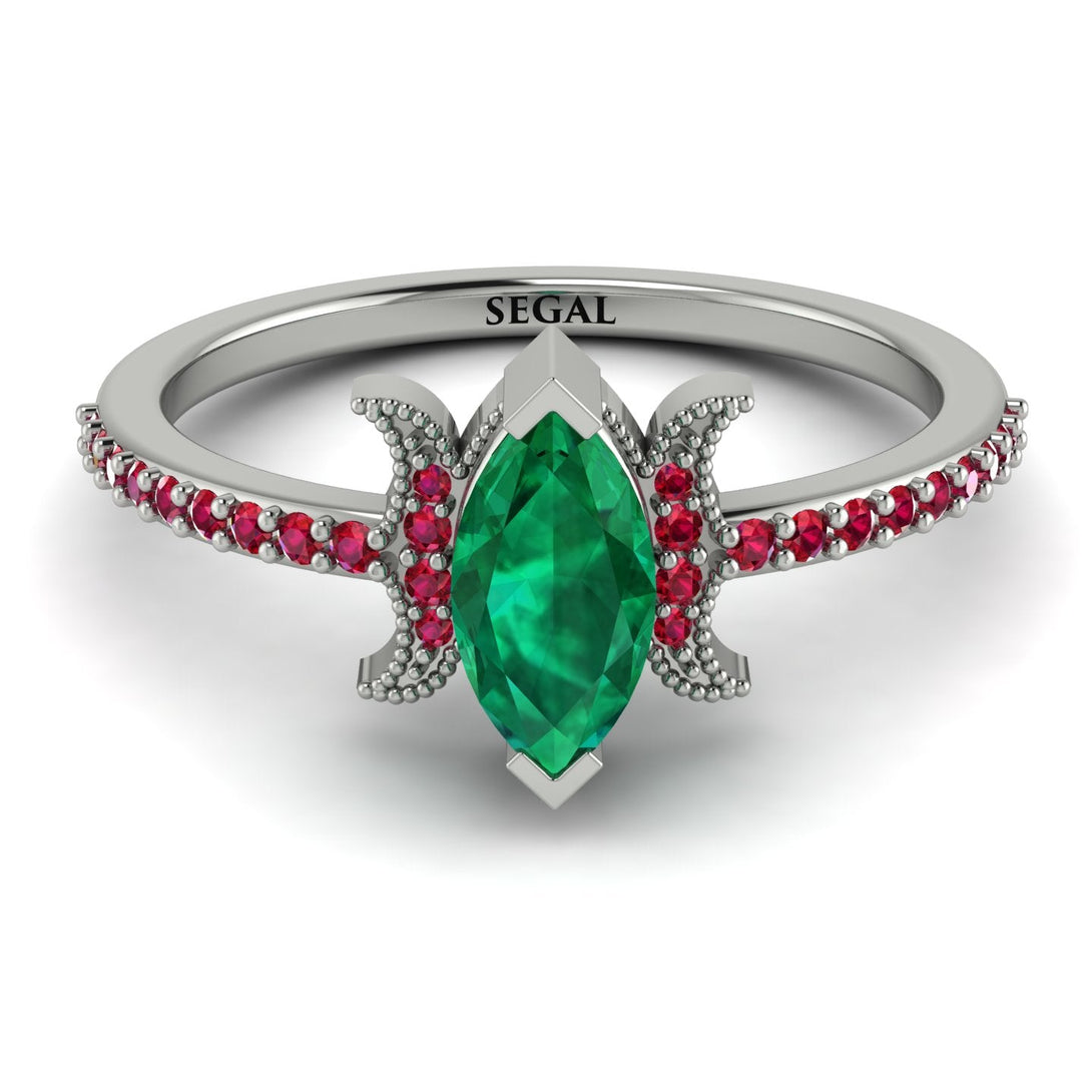 Marquise Cut Emerald Pave Ring - Kathleen No. 51