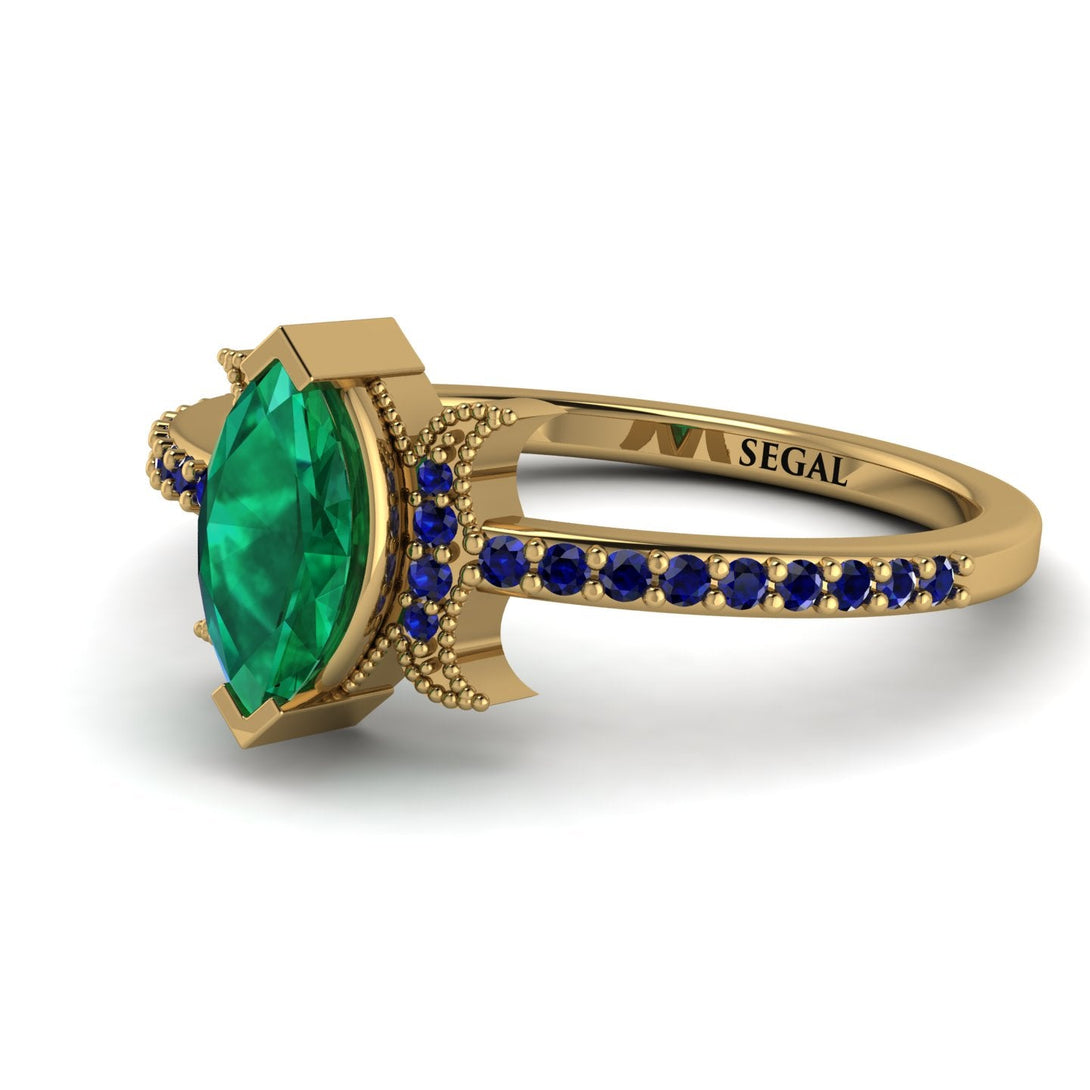 Marquise Cut Emerald Pave Ring - Kathleen No. 64