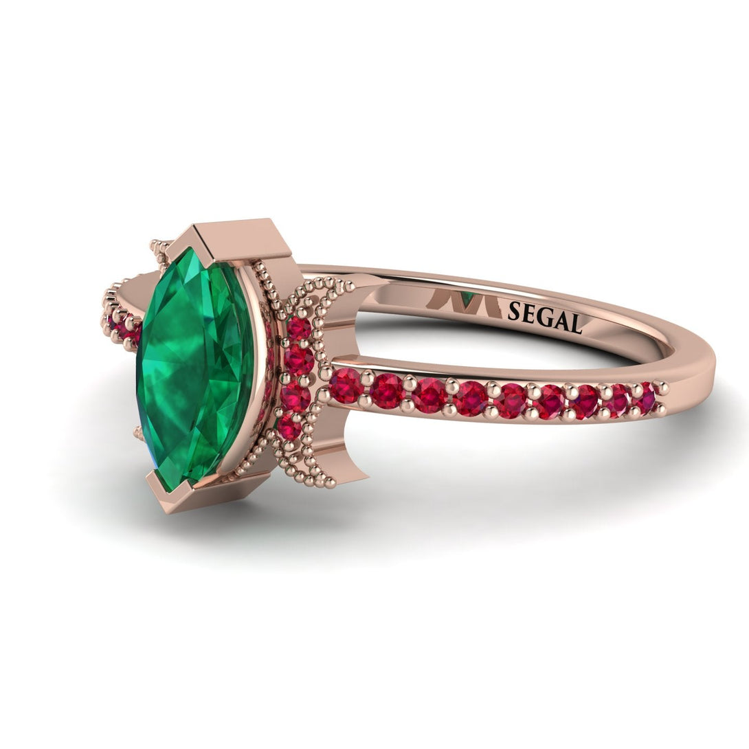 Marquise Cut Emerald Pave Ring - Kathleen No. 50