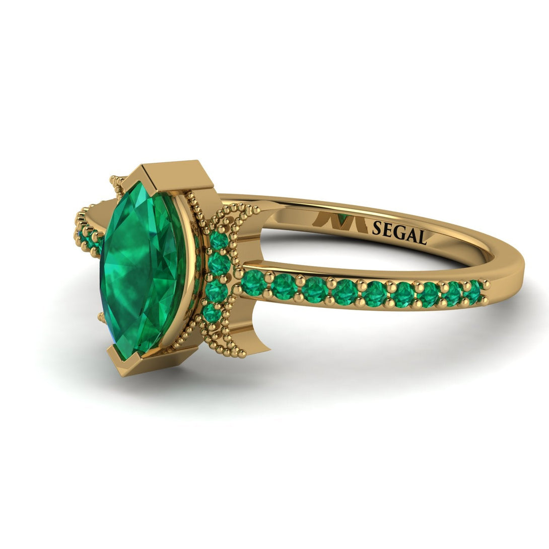 Marquise Cut Emerald Pave Ring - Kathleen No. 19