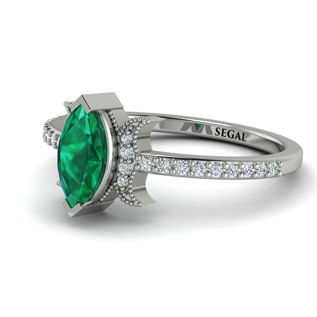 Marquise Cut Emerald Pave Ring - Kathleen No. 6
