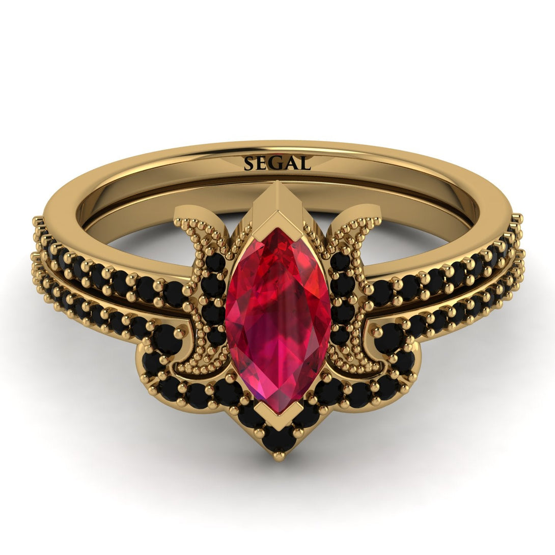 Marquise Cut Ruby Pave Bridal Set - Kathleen No. 40
