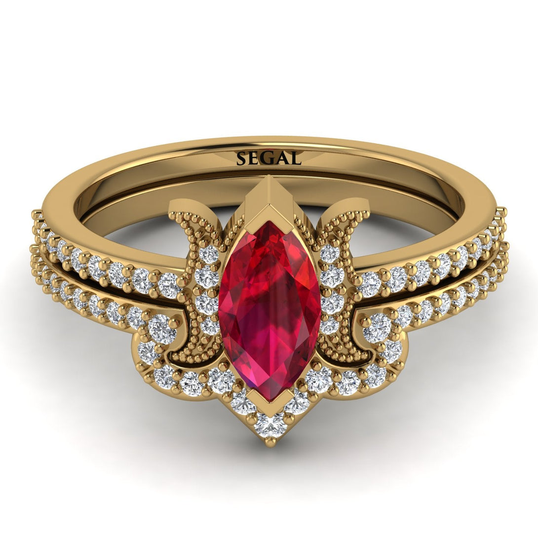 Marquise Cut Ruby Pave Bridal Set - Kathleen No. 10