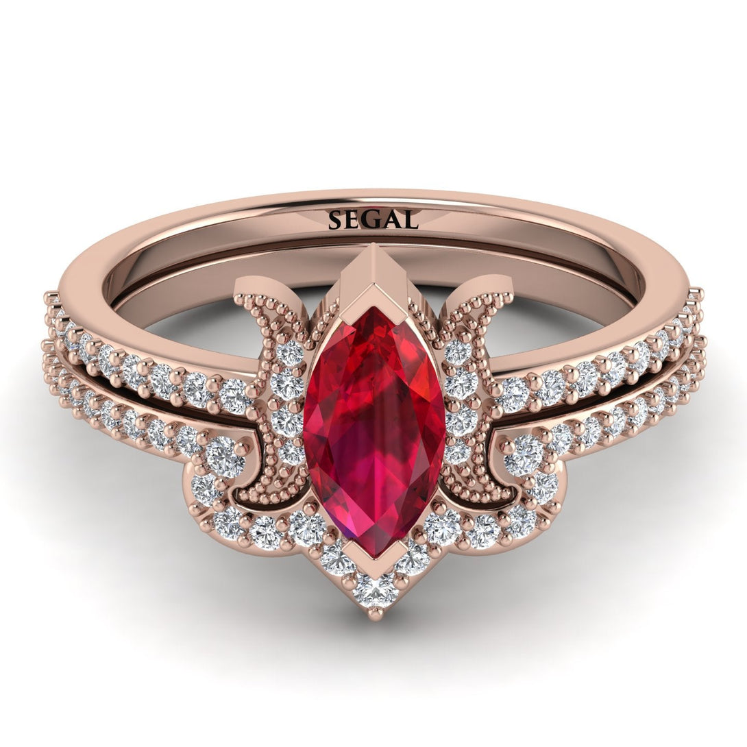 Marquise Cut Ruby Pave Bridal Set - Kathleen No. 11