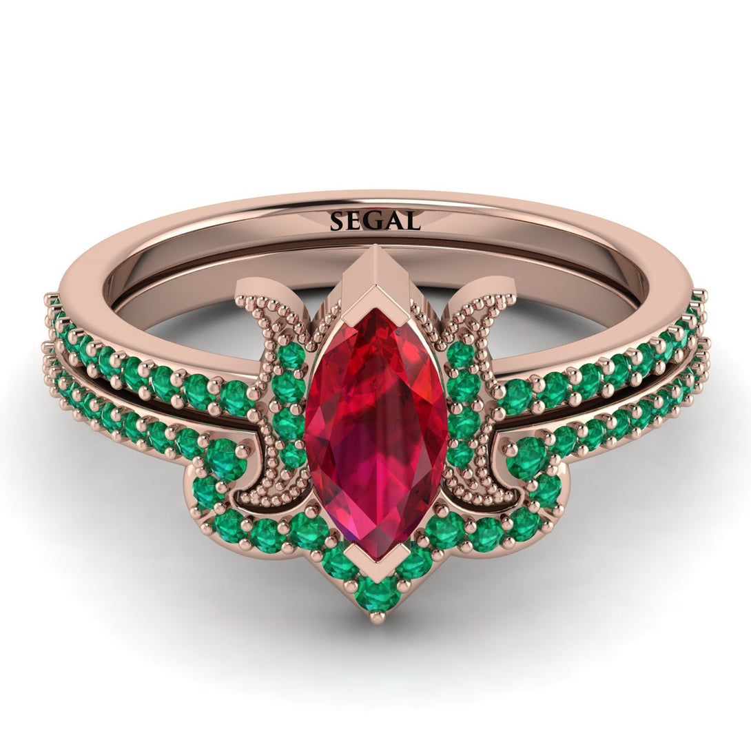 Marquise Cut Ruby Pave Bridal Set - Kathleen No. 26