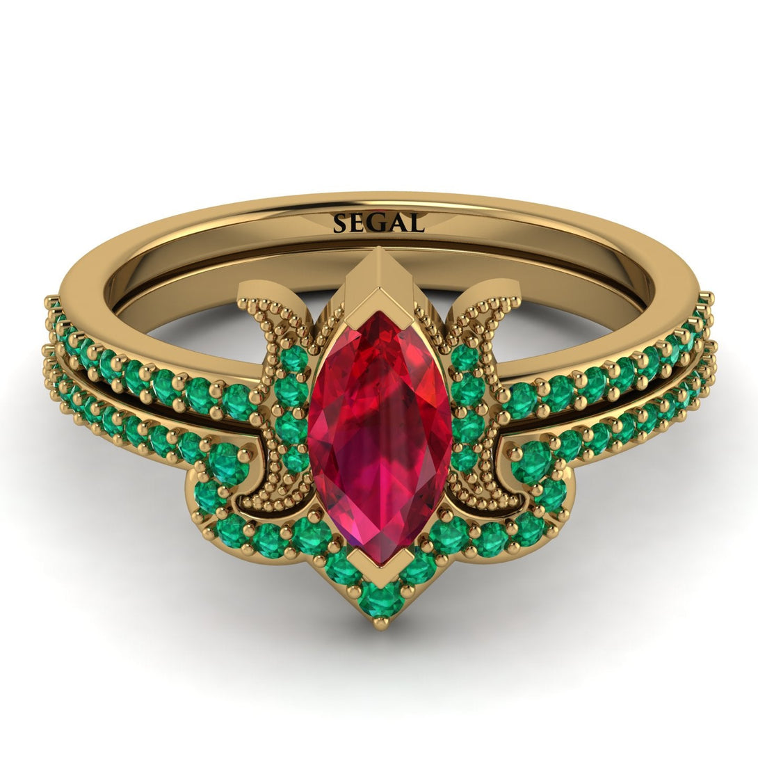 Marquise Cut Ruby Pave Bridal Set - Kathleen No. 25