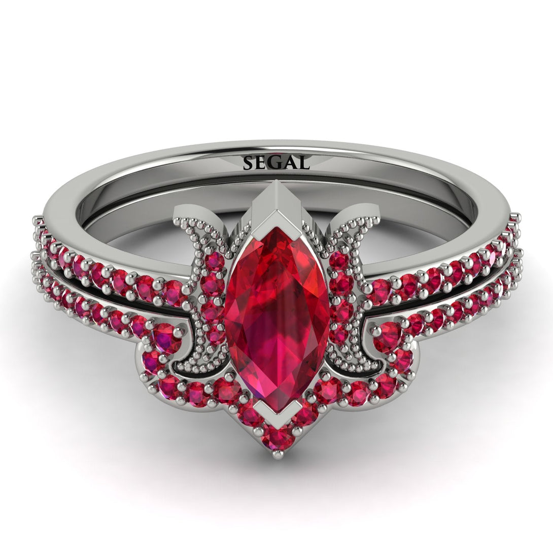Marquise Cut Ruby Pave Bridal Set - Kathleen No. 57