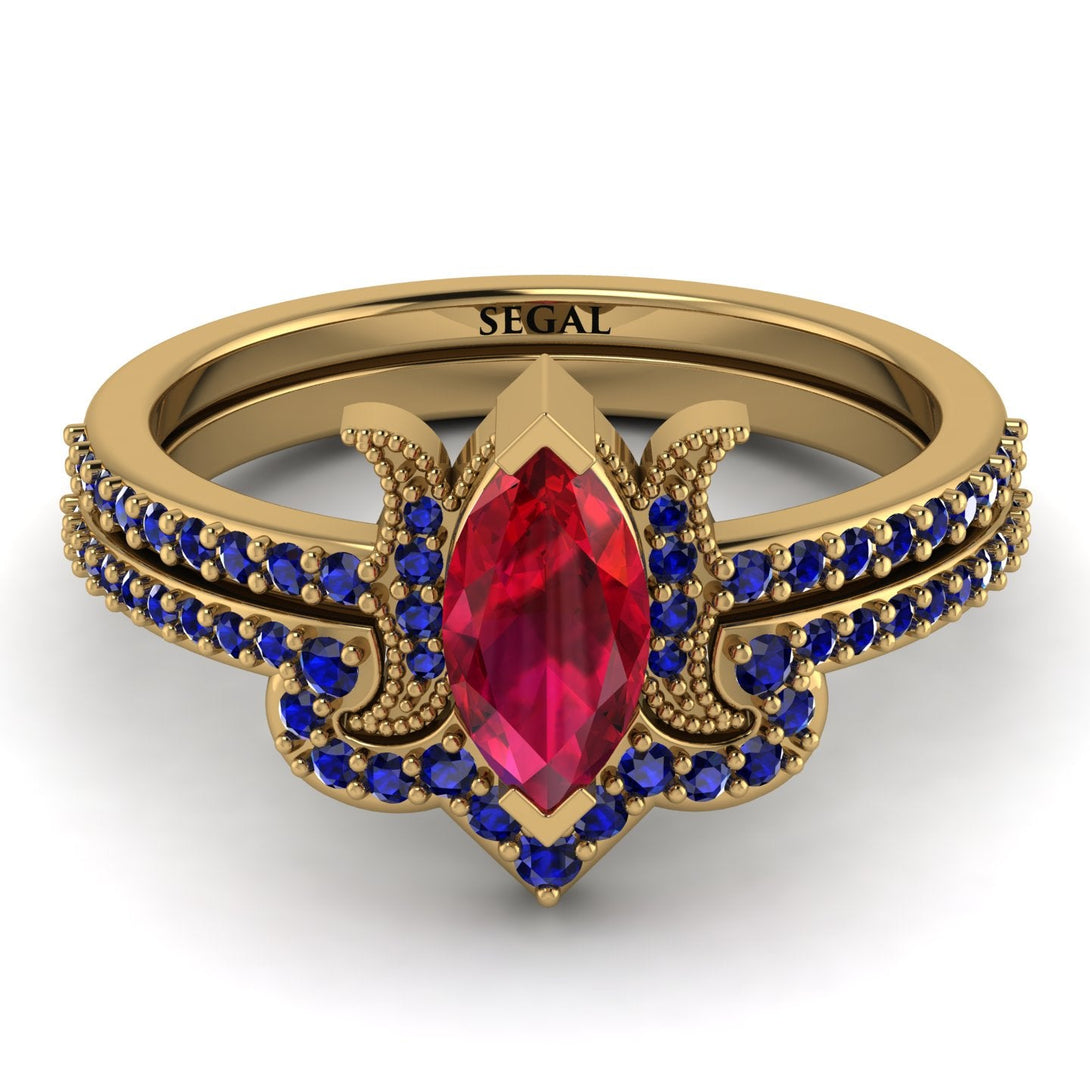 Marquise Cut Ruby Pave Bridal Set - Kathleen No. 70