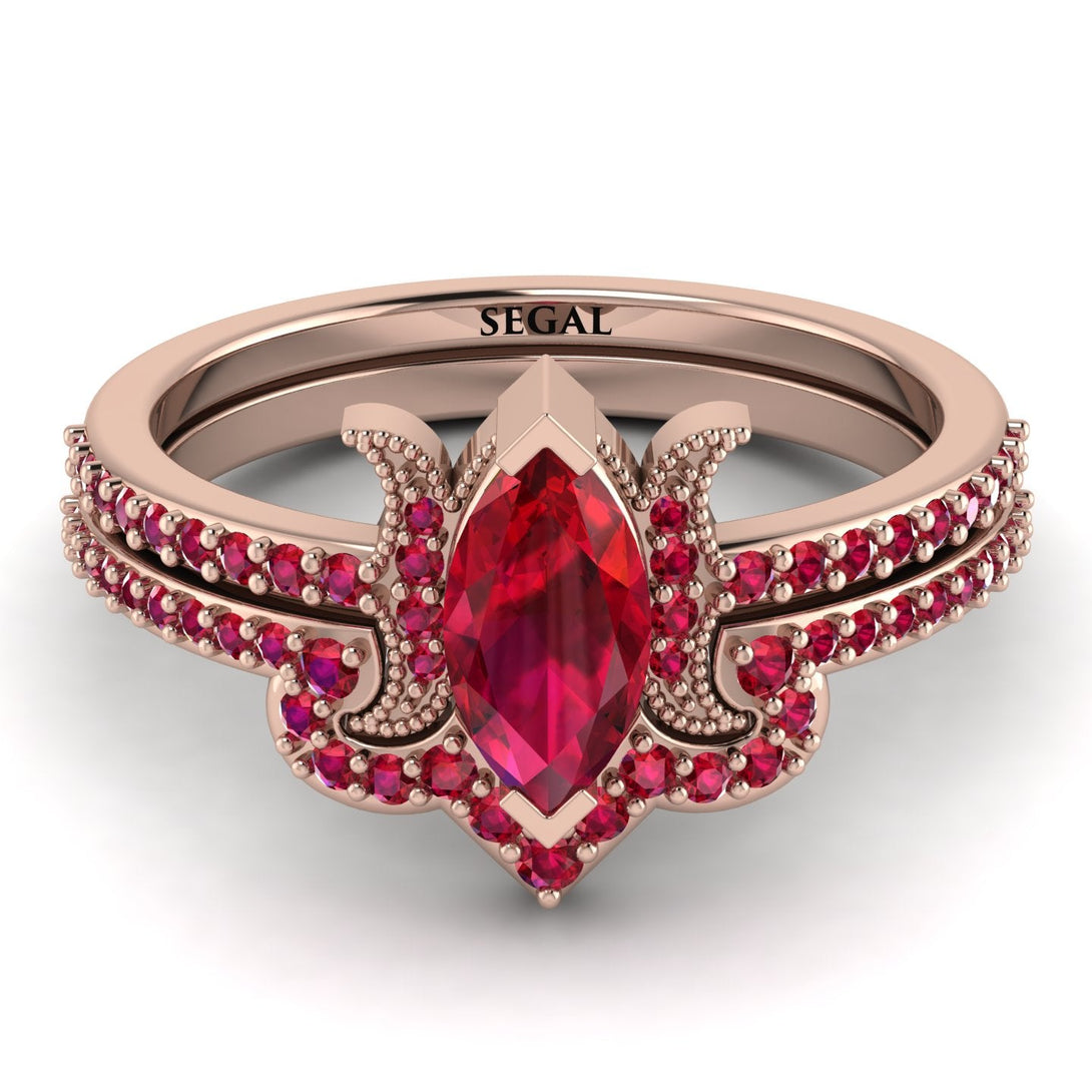 Marquise Cut Ruby Pave Bridal Set - Kathleen No. 56