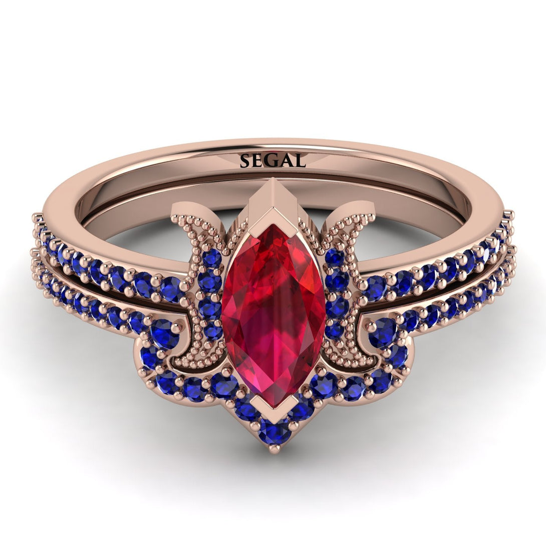 Marquise Cut Ruby Pave Bridal Set - Kathleen No. 71