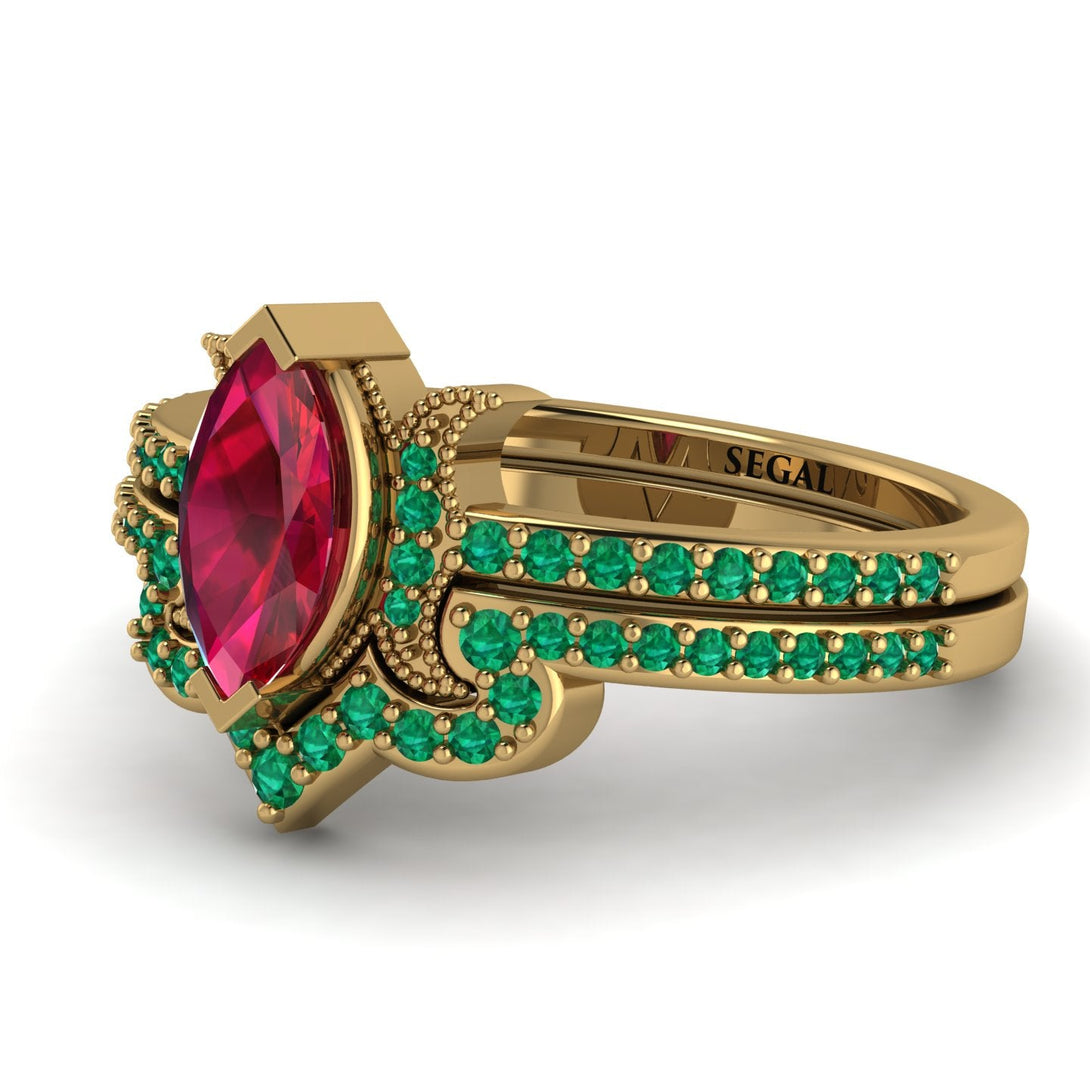 Marquise Cut Ruby Pave Bridal Set - Kathleen No. 25