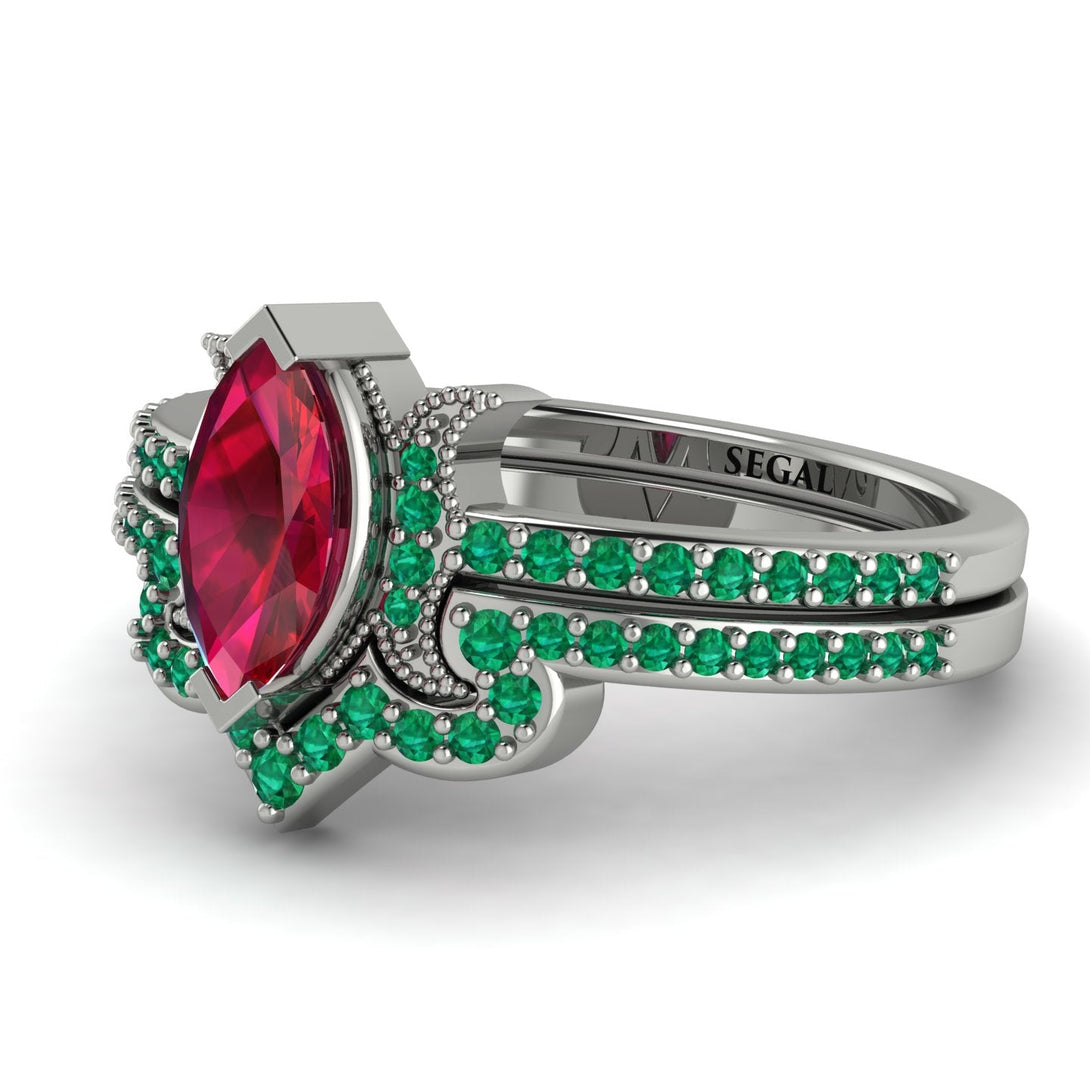 Marquise Cut Ruby Pave Bridal Set - Kathleen No. 27