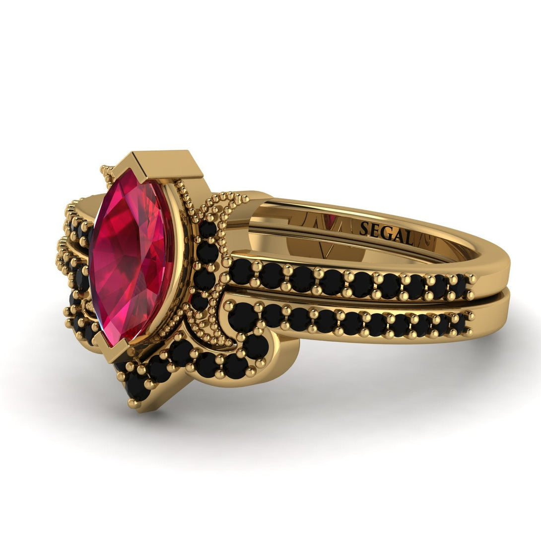 Marquise Cut Ruby Pave Bridal Set - Kathleen No. 40