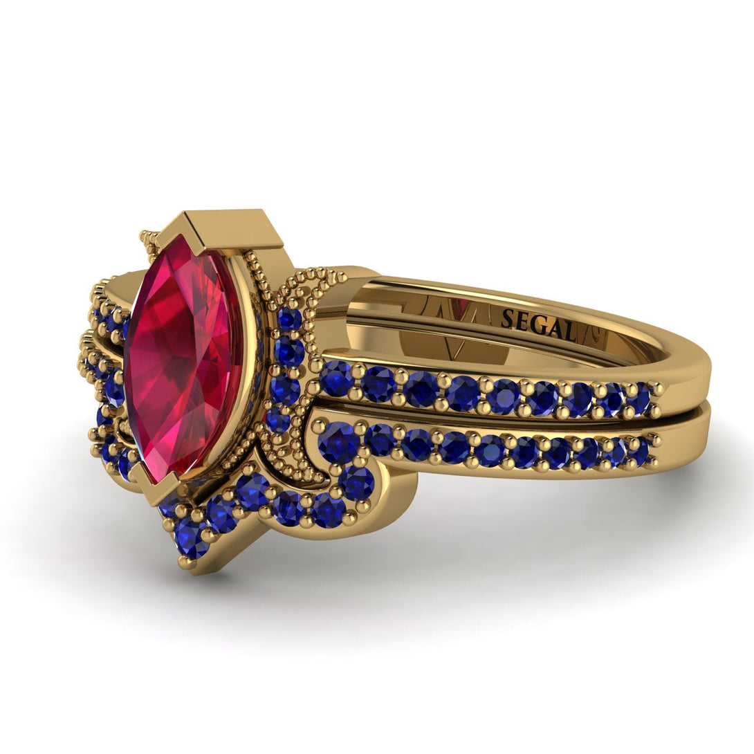 Marquise Cut Ruby Pave Bridal Set - Kathleen No. 70