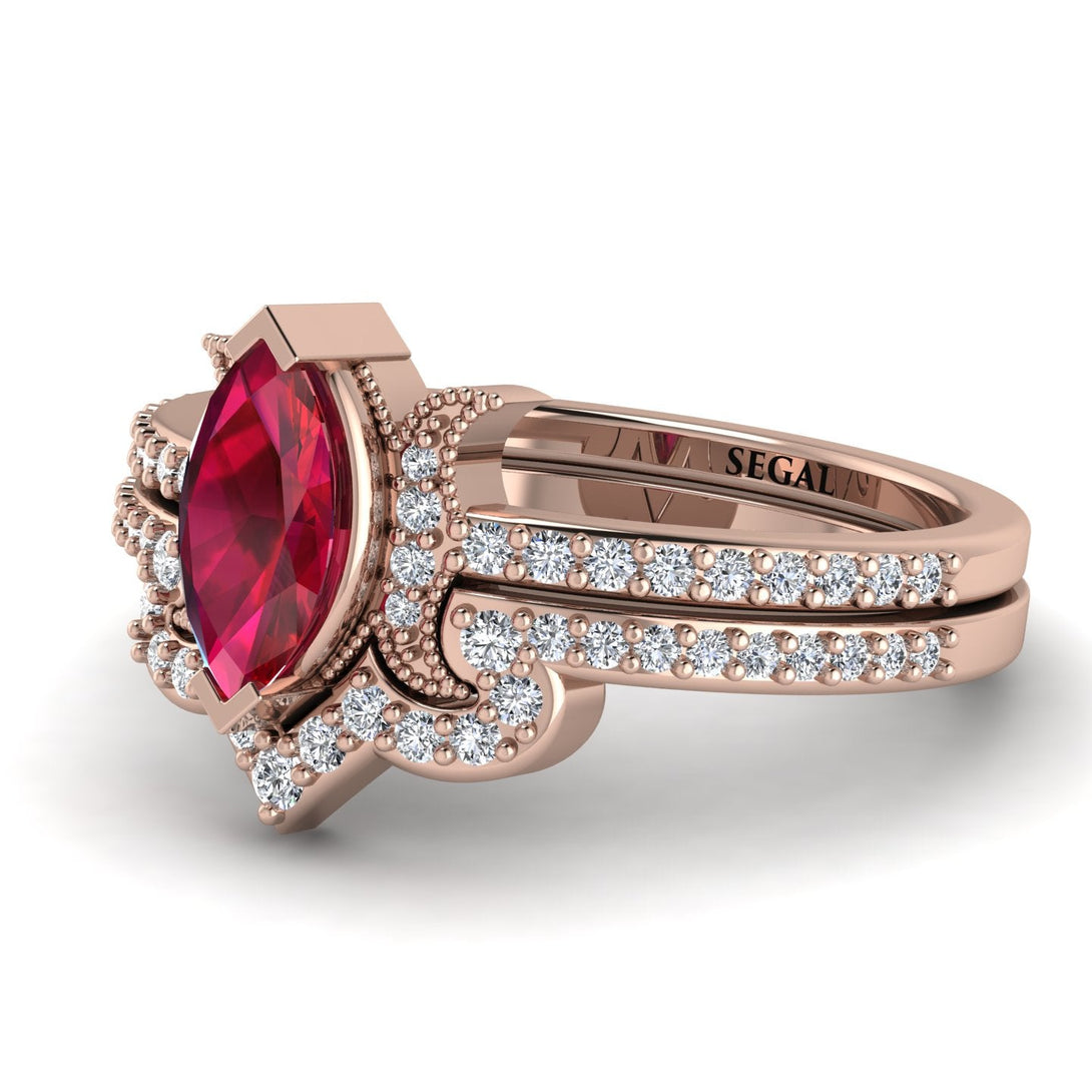 Marquise Cut Ruby Pave Bridal Set - Kathleen No. 11