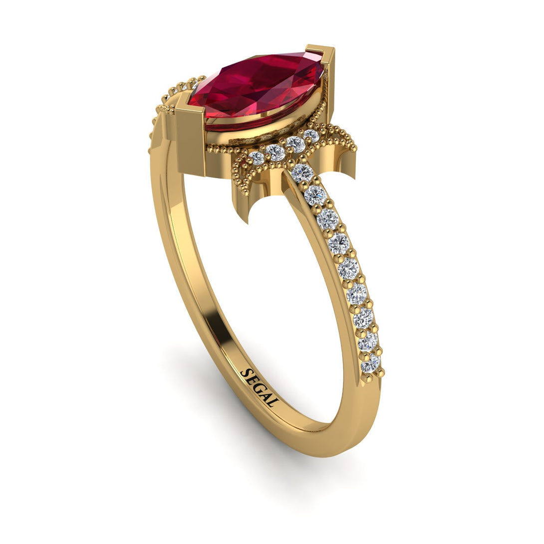 Marquise Cut Ruby Pave Ring - Kathleen No. 10