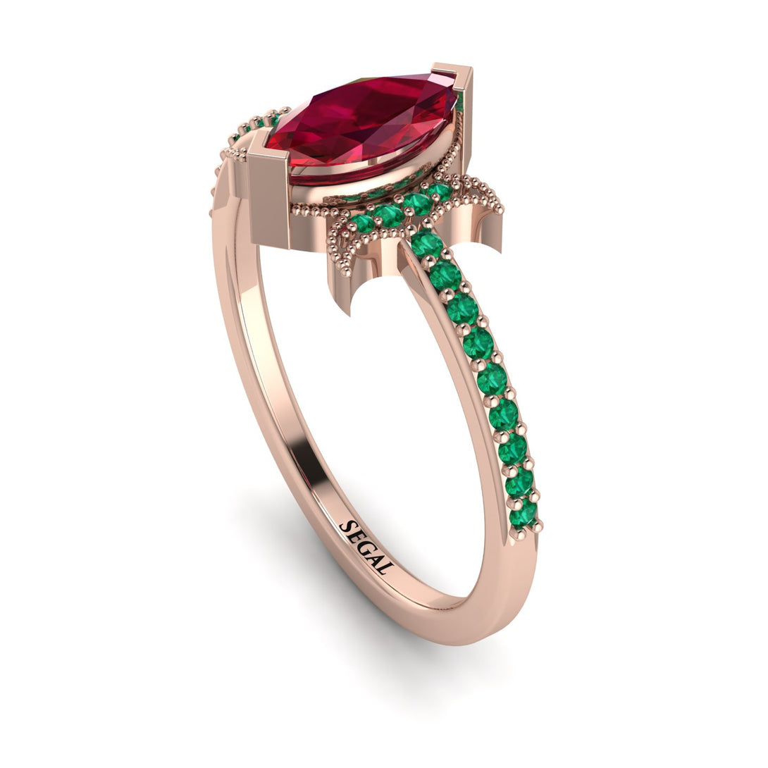 Marquise Cut Ruby Pave Ring - Kathleen No. 26