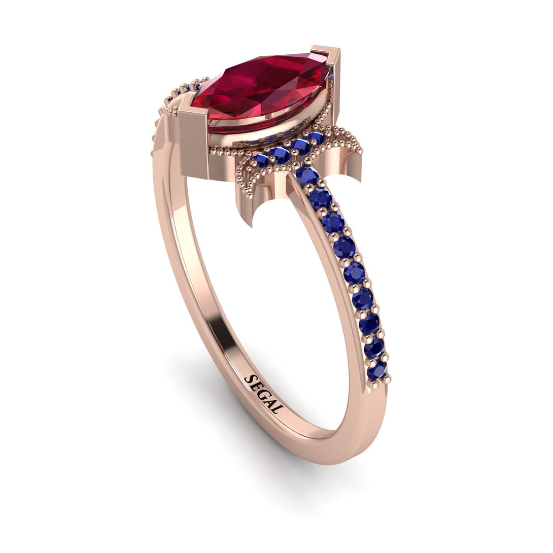 Marquise Cut Ruby Pave Ring - Kathleen No. 71