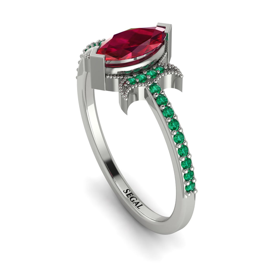 Marquise Cut Ruby Pave Ring - Kathleen No. 27