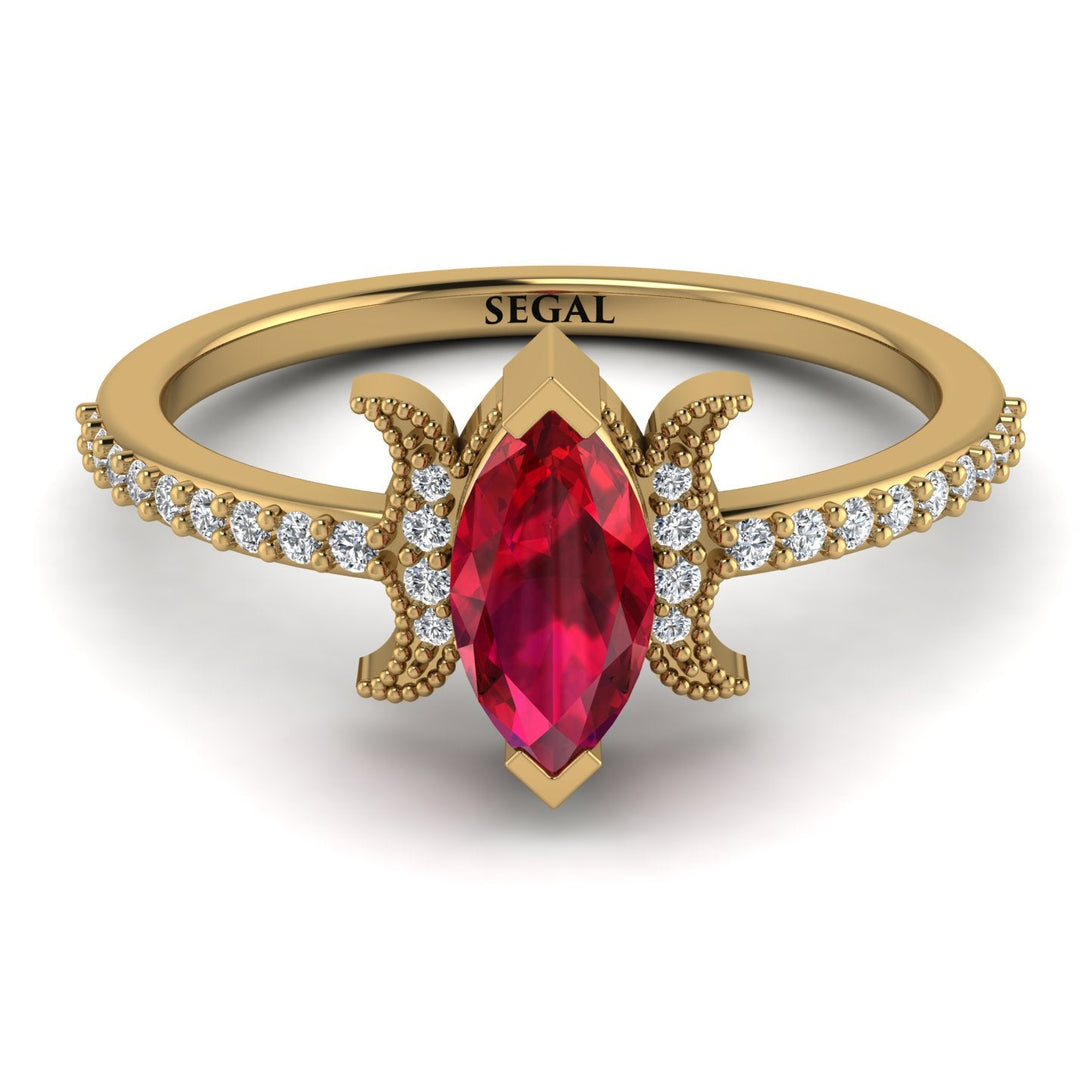 Marquise Cut Ruby Pave Ring - Kathleen No. 10