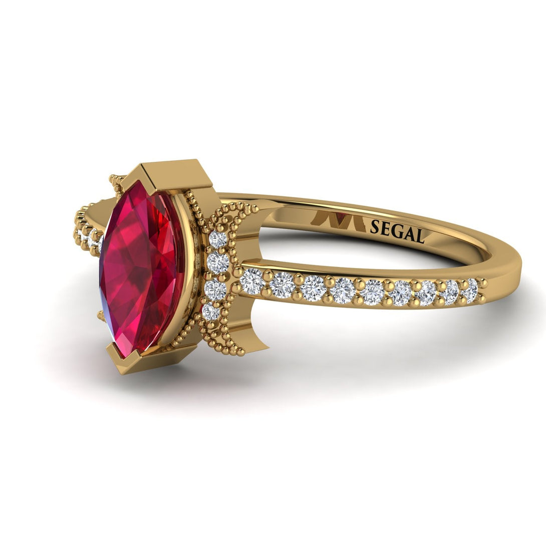 Marquise Cut Ruby Pave Ring - Kathleen No. 10