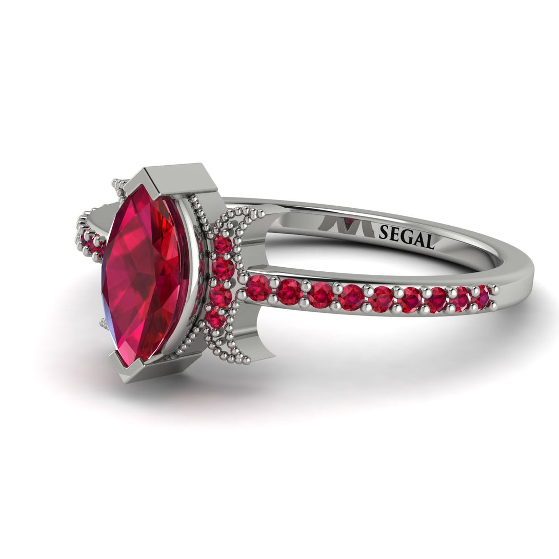 Marquise Cut Ruby Pave Ring - Kathleen No. 57