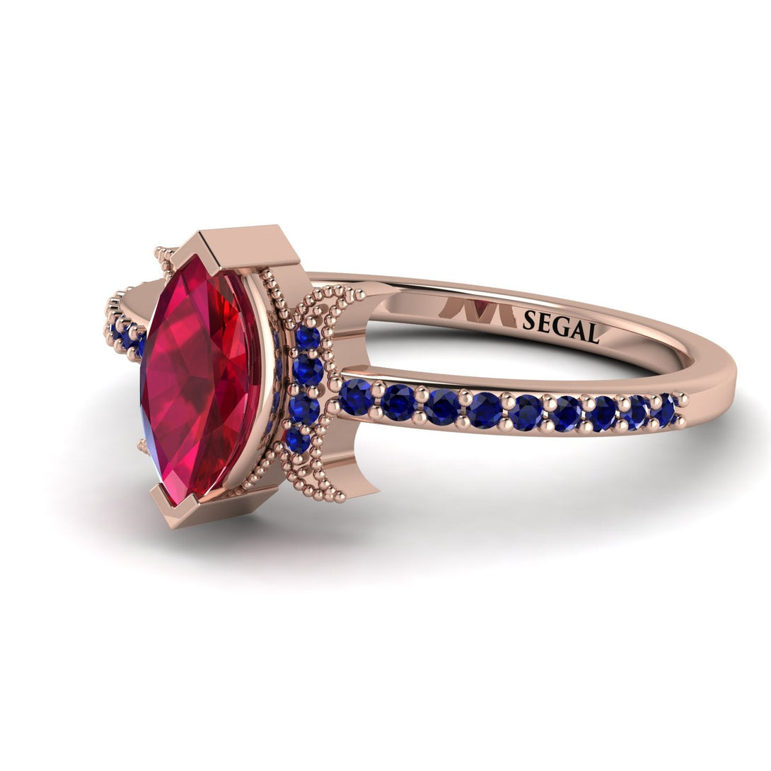 Marquise Cut Ruby Pave Ring - Kathleen No. 71