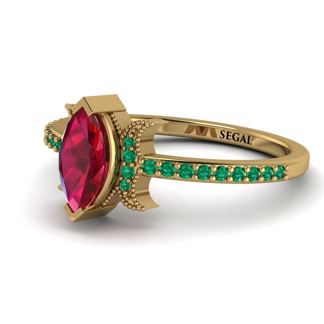 Marquise Cut Ruby Pave Ring - Kathleen No. 25