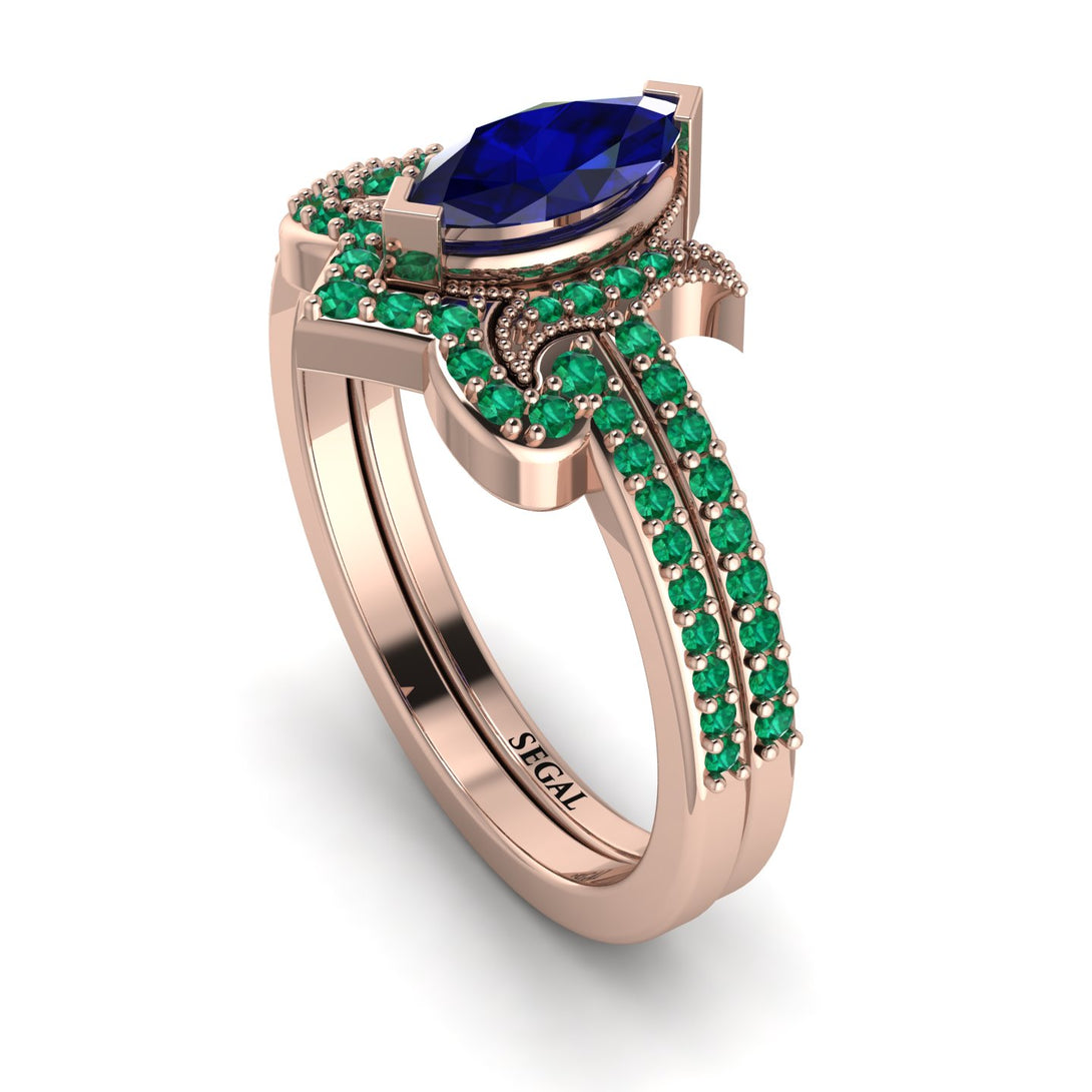 Marquise Cut Sapphire Pave Bridal Set - Kathleen No. 29