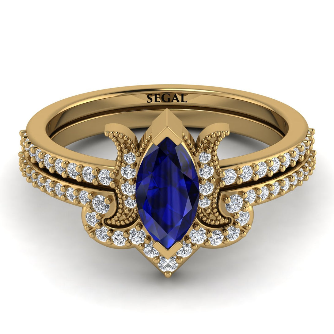 Marquise Cut Sapphire Pave Bridal Set - Kathleen No. 13