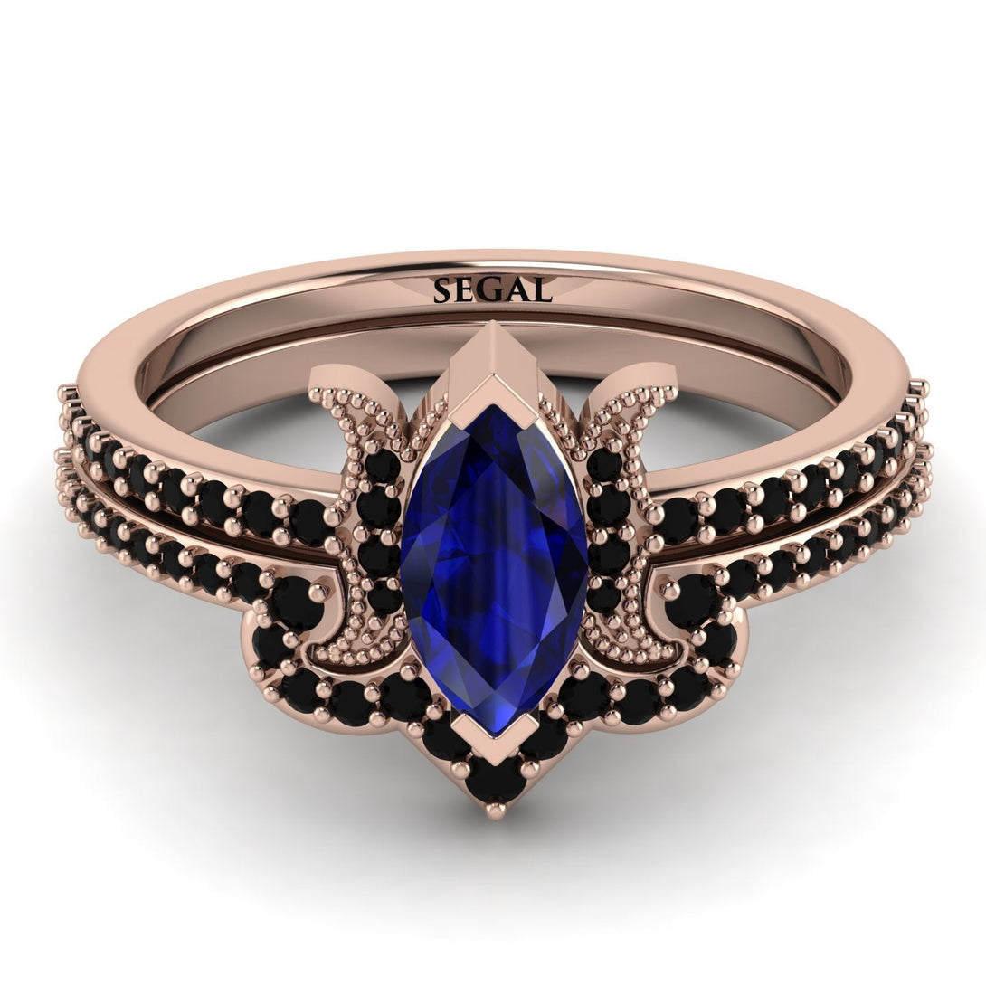 Marquise Cut Sapphire Pave Bridal Set - Kathleen No. 44