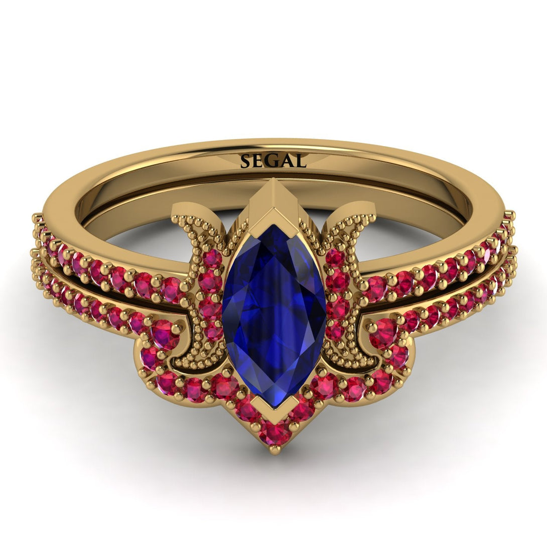 Marquise Cut Sapphire Pave Bridal Set - Kathleen No. 58