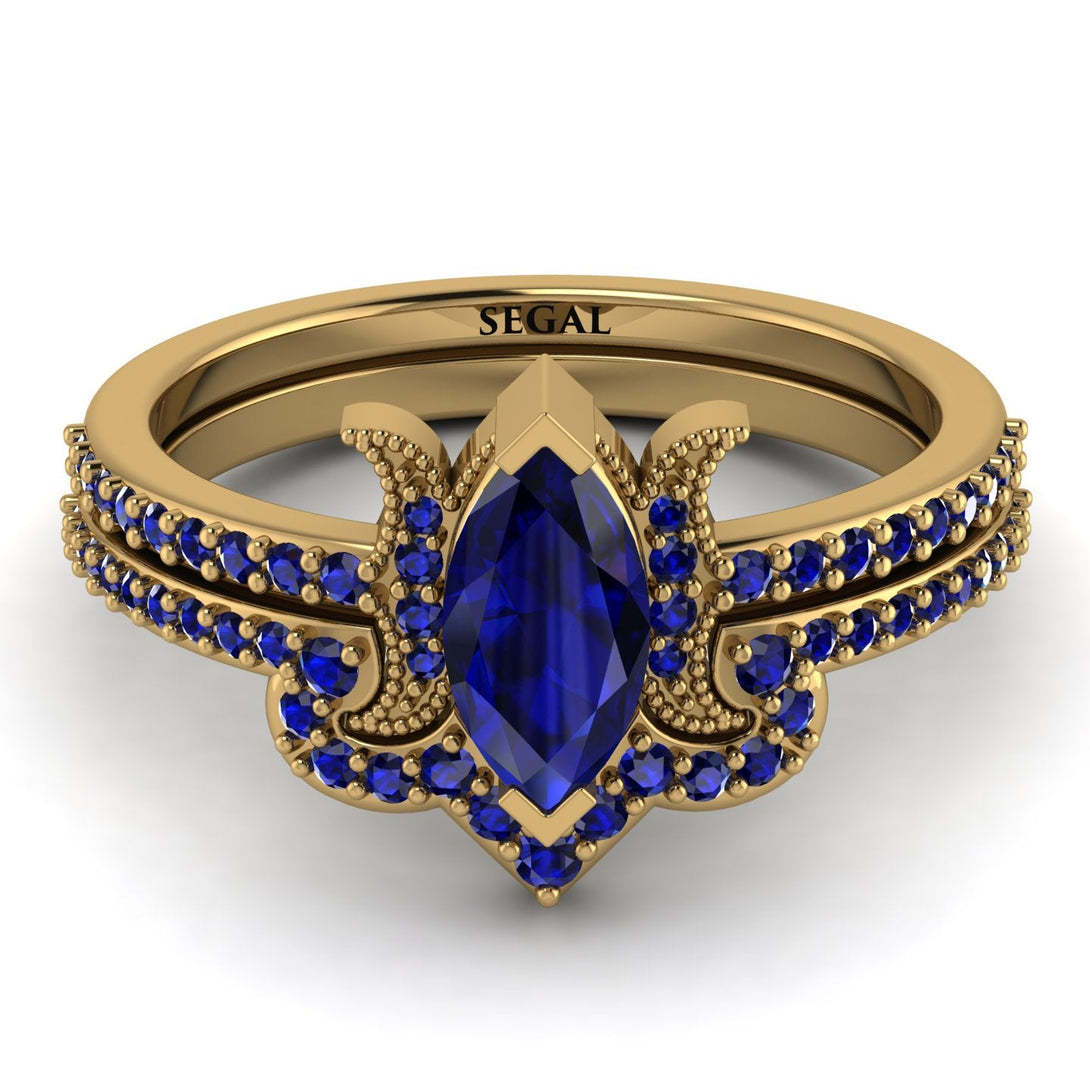 Marquise Cut Sapphire Pave Bridal Set - Kathleen No. 73