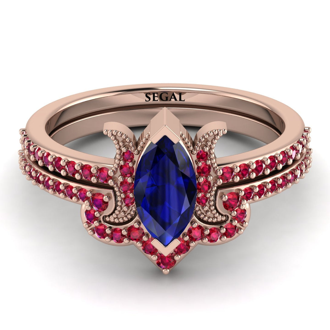 Marquise Cut Sapphire Pave Bridal Set - Kathleen No. 59