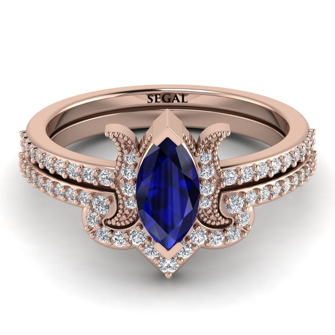 Marquise Cut Sapphire Pave Bridal Set - Kathleen No. 14